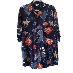 Hawaiian Shirt Island Man Whimsical Blue Abstract Geometric L